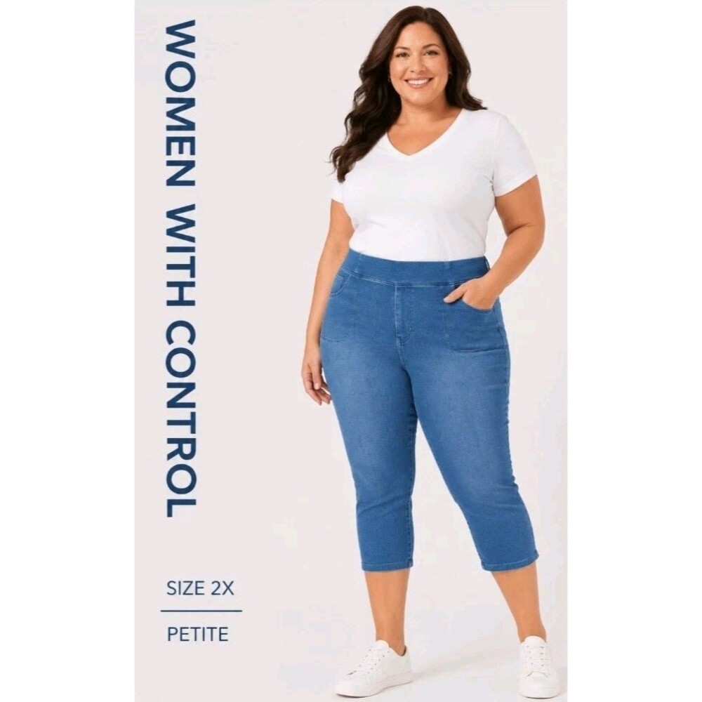 WOMEN WITH CONTROL Womens 2XP Petite Prime Stretch Denim Blue Crop Pants A398582
